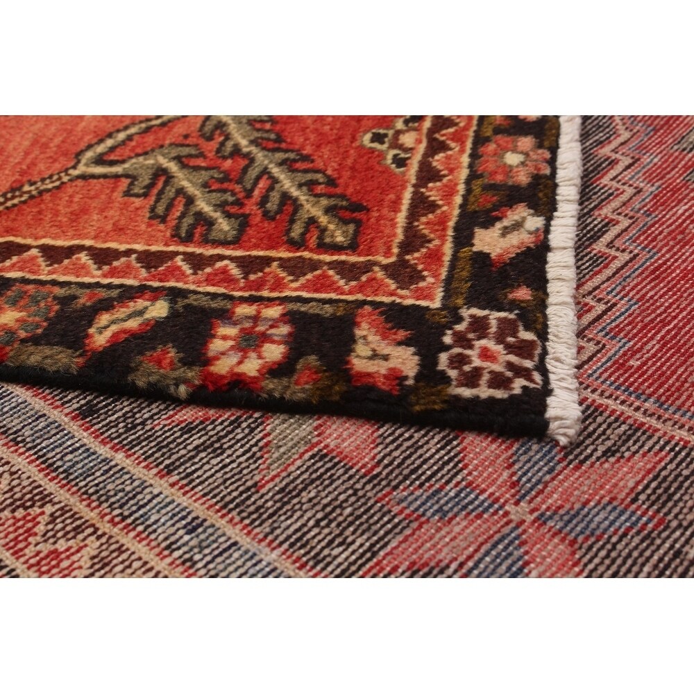 eCarpetGallery Hand-knotted Hamadan Black, Red Wool Rug - 3'7 x 10'1