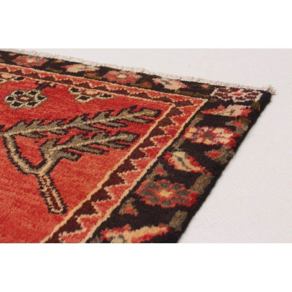 eCarpetGallery Hand-knotted Hamadan Black, Red Wool Rug - 3'7 x 10'1