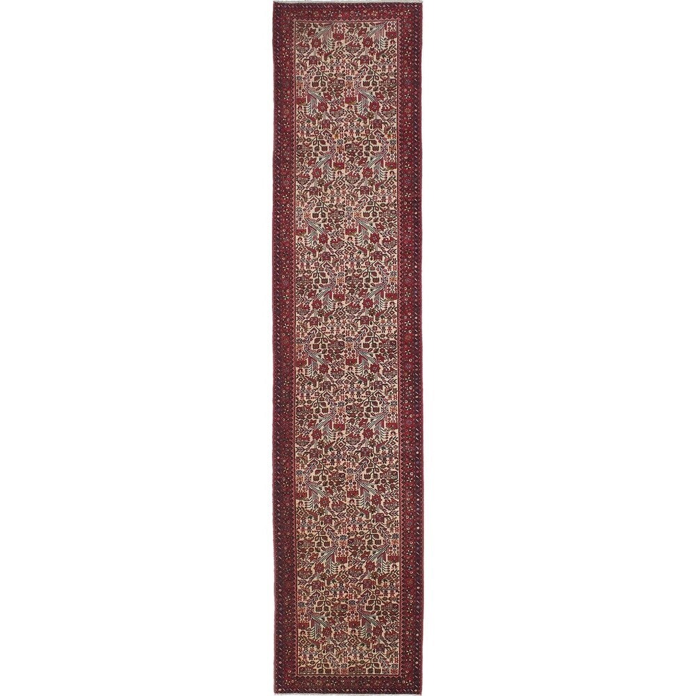 eCarpetGallery Hand-knotted Hamadan Cream Wool Rug - 2'7 x 12'3