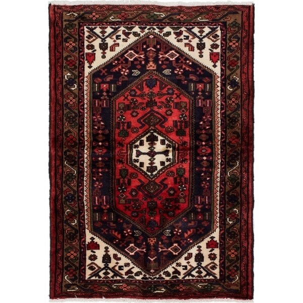 Hand-knotted Hamadan Navy, Red Wool Rug - 3'3" x 4'8"/3'3 x 4'8