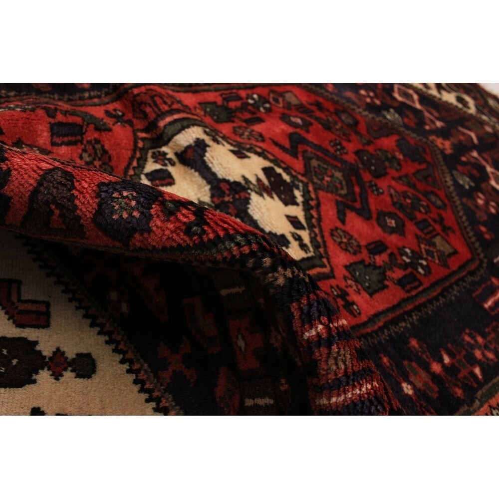 Hand-knotted Hamadan Navy, Red Wool Rug - 3'3" x 4'8"/3'3 x 4'8