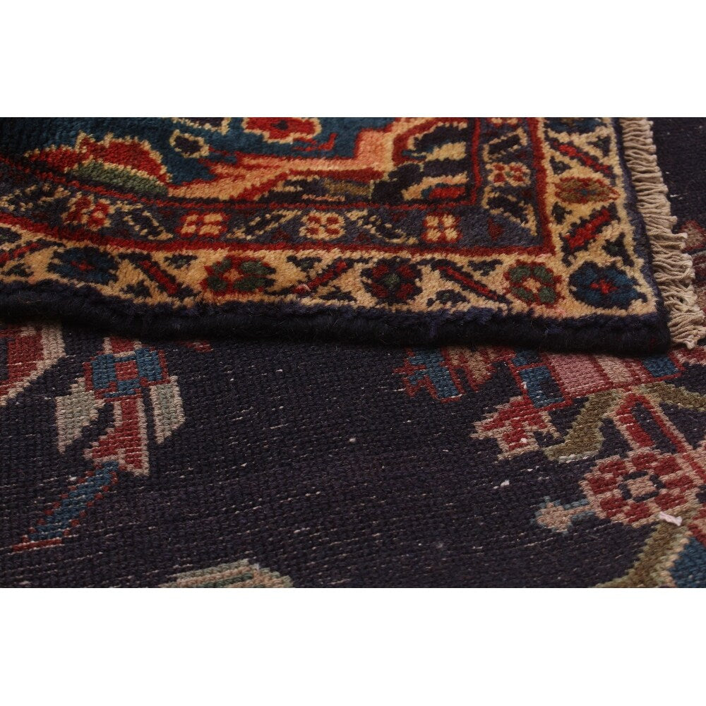 Hand-knotted Hamadan Navy Wool Rug - 3'10 x 9'4