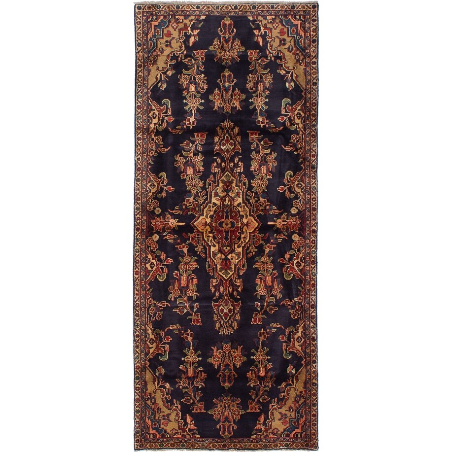 Hand-knotted Hamadan Navy Wool Rug - 3'10 x 9'4