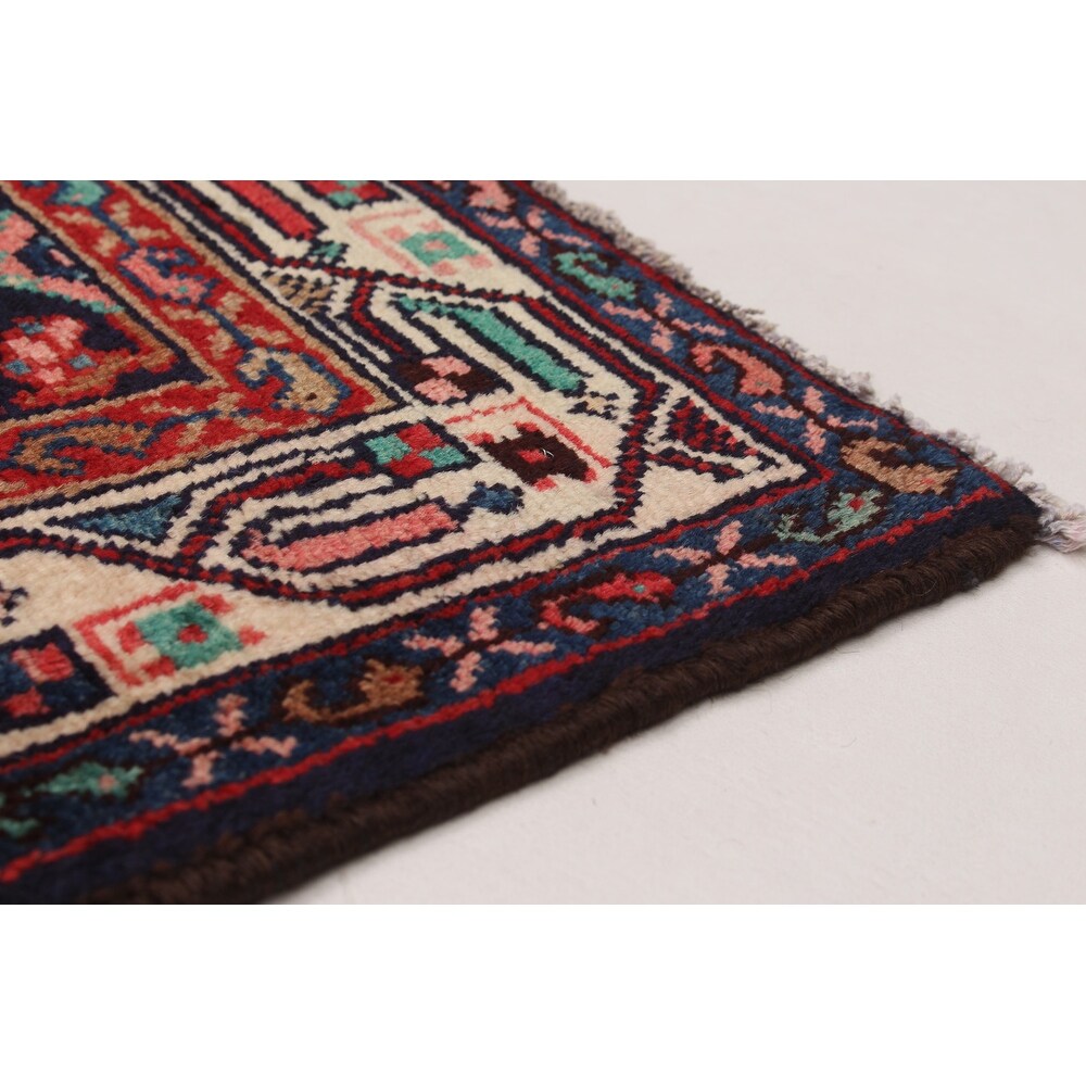 Hand-knotted Hamadan Navy Wool Rug - 3'6 x 10'3