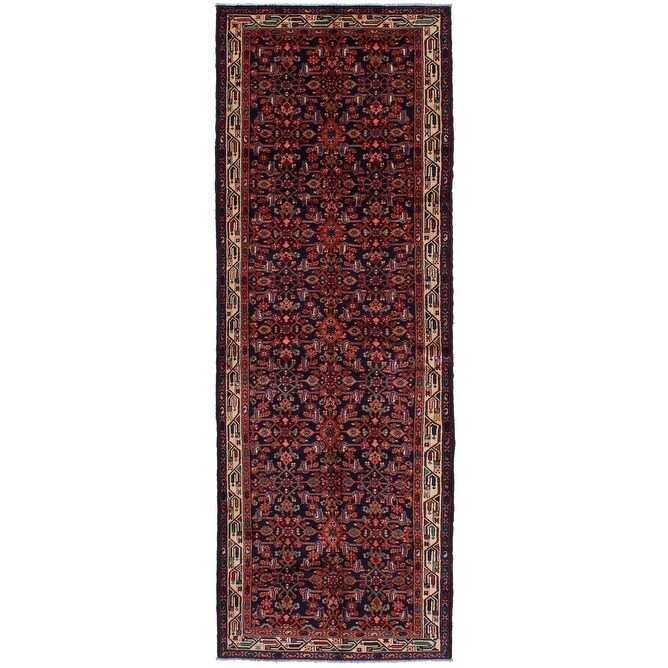 Hand-knotted Hamadan Navy Wool Rug - 3'6 x 10'3