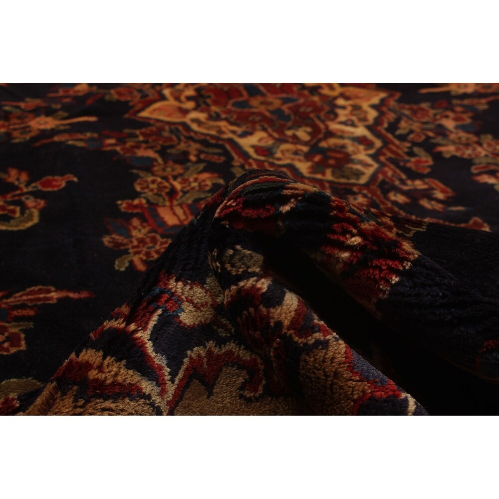 Hand-knotted Hamadan Navy Wool Rug - 3'10 x 9'4