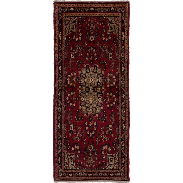 eCarpetGallery Hand-knotted Hamadan Red Wool Rug - 3'5 x 8'2