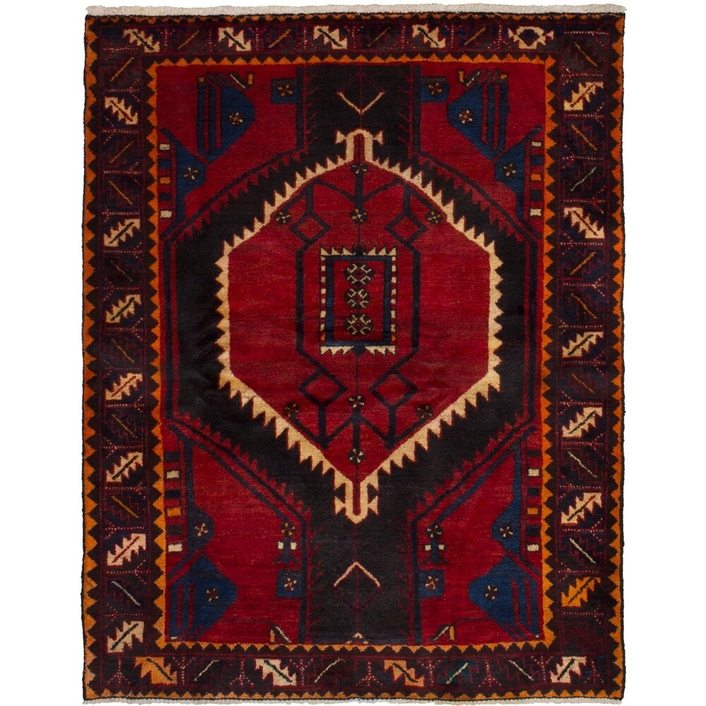 Hand-knotted Hamadan Red Wool Rug - 3'9" x 4'10"