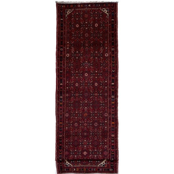 Hand-knotted Hosseinabad Red Wool Rug - 3'6" x 13'1" Runner