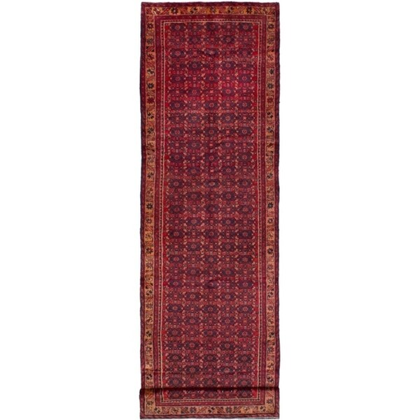 eCarpetGallery Hand-knotted Hosseinabad Red Wool Rug - 3'9 x 13'5