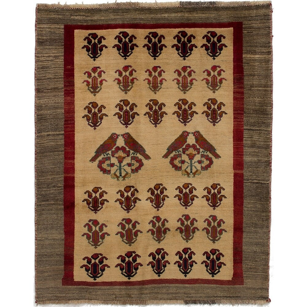 eCarpetGallery Hand-knotted Kashkuli Gabbeh Cream, Red Wool Rug - 4'9 x 6'2