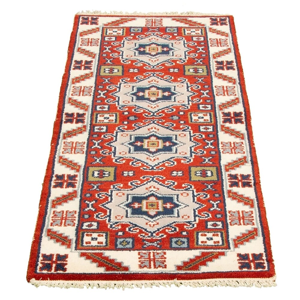 eCarpetGallery Hand-knotted Kazak Royal II Red Rug - 2'4 x 6'0