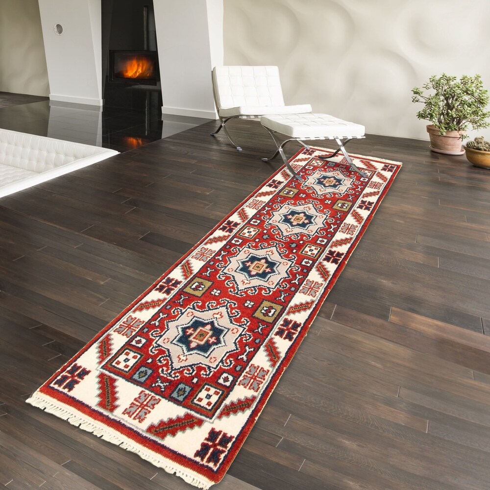 eCarpetGallery Hand-knotted Kazak Royal II Red Rug - 2'4 x 6'0