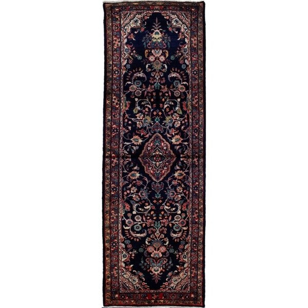 eCarpetGallery Hand-knotted Lilihan Dark Navy Wool Rug - 3'3 x 9'10