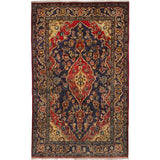 Hand-knotted Mahal Navy Blue Wool Rug - 4'10 x 7'8