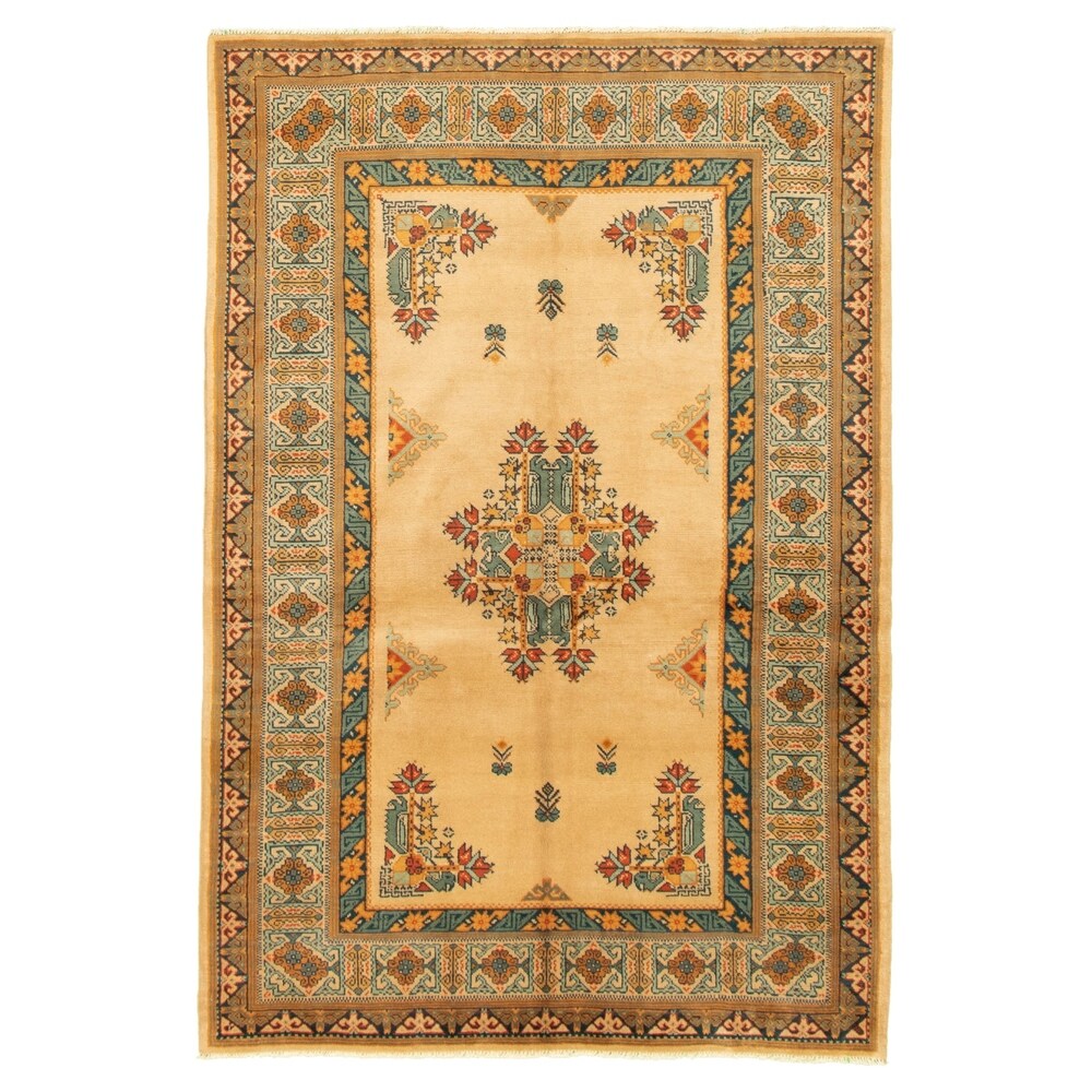 Hand-knotted Melis Vintage Ivory Wool Rug ECARPETGALLERY - 4'7 x 6'11