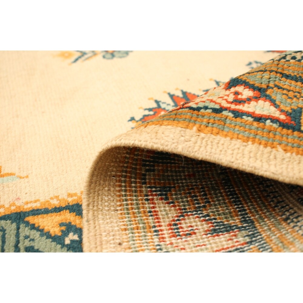 Hand-knotted Melis Vintage Ivory Wool Rug ECARPETGALLERY - 4'7 x 6'11