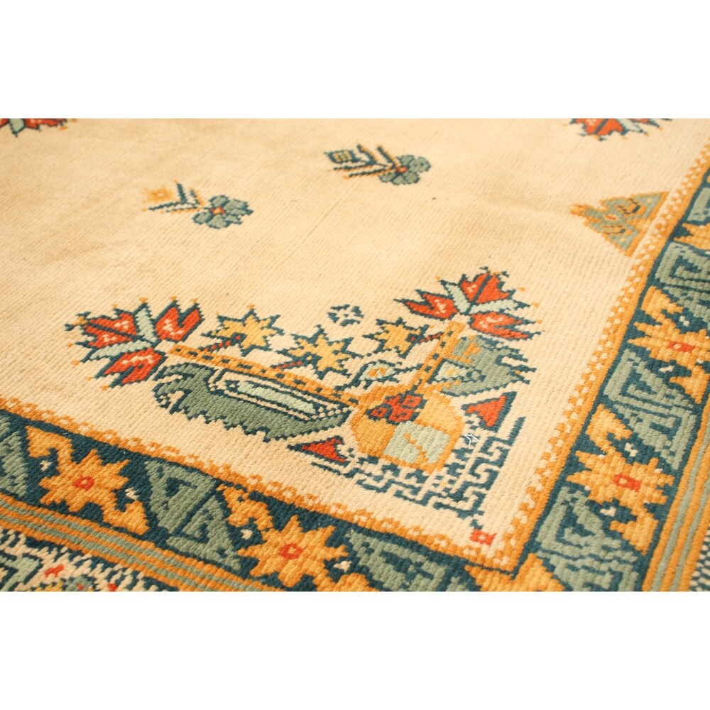 Hand-knotted Melis Vintage Ivory Wool Rug ECARPETGALLERY - 4'7 x 6'11