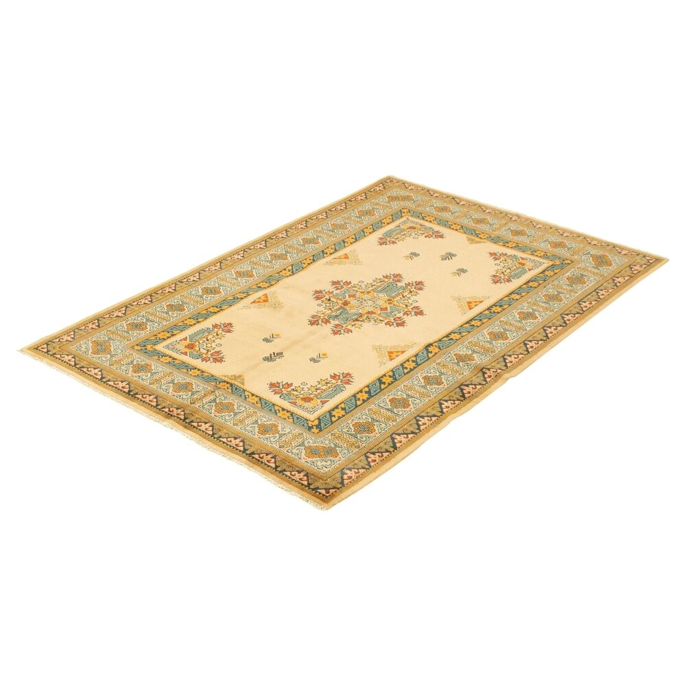 Hand-knotted Melis Vintage Ivory Wool Rug ECARPETGALLERY - 4'7 x 6'11