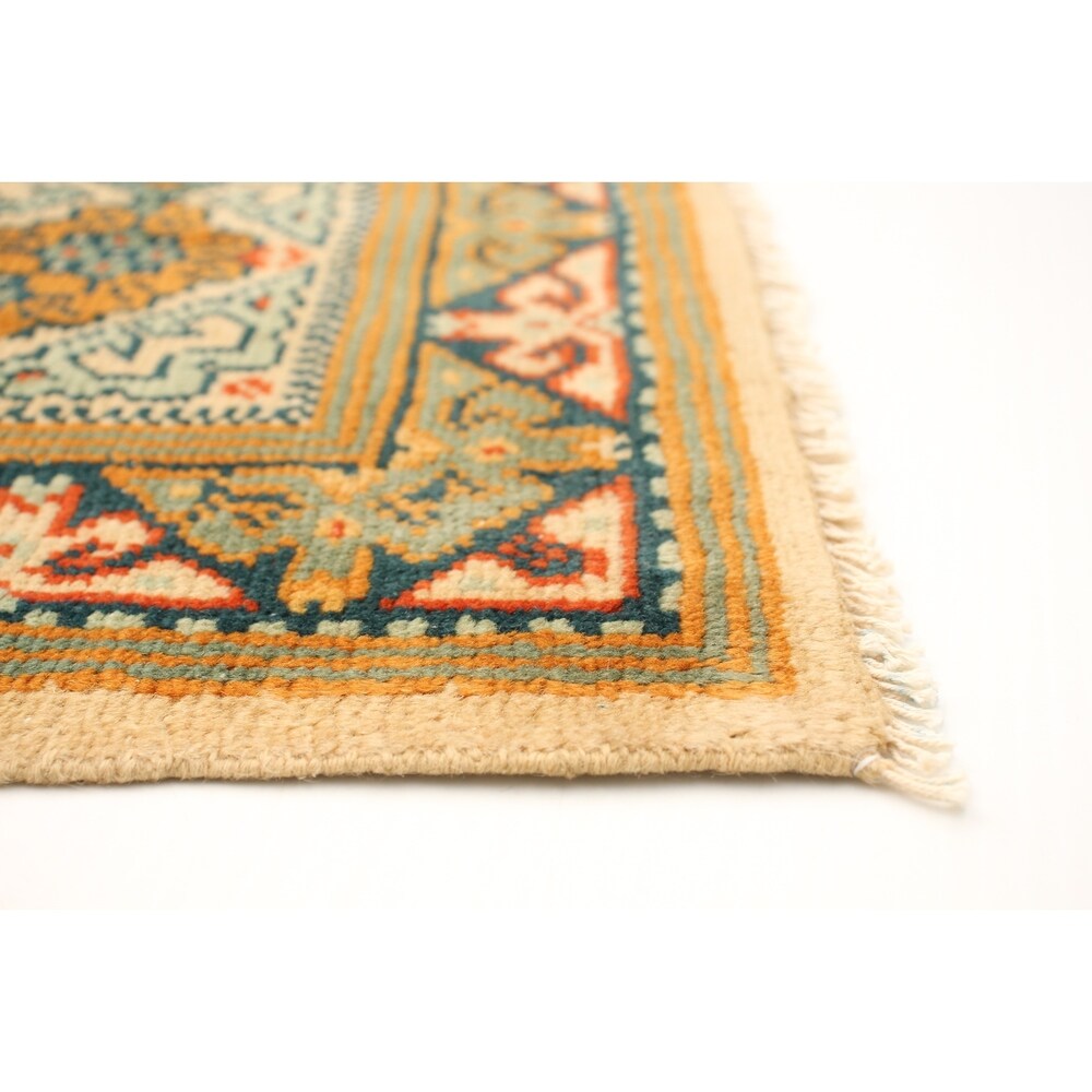 Hand-knotted Melis Vintage Ivory Wool Rug ECARPETGALLERY - 4'7 x 6'11