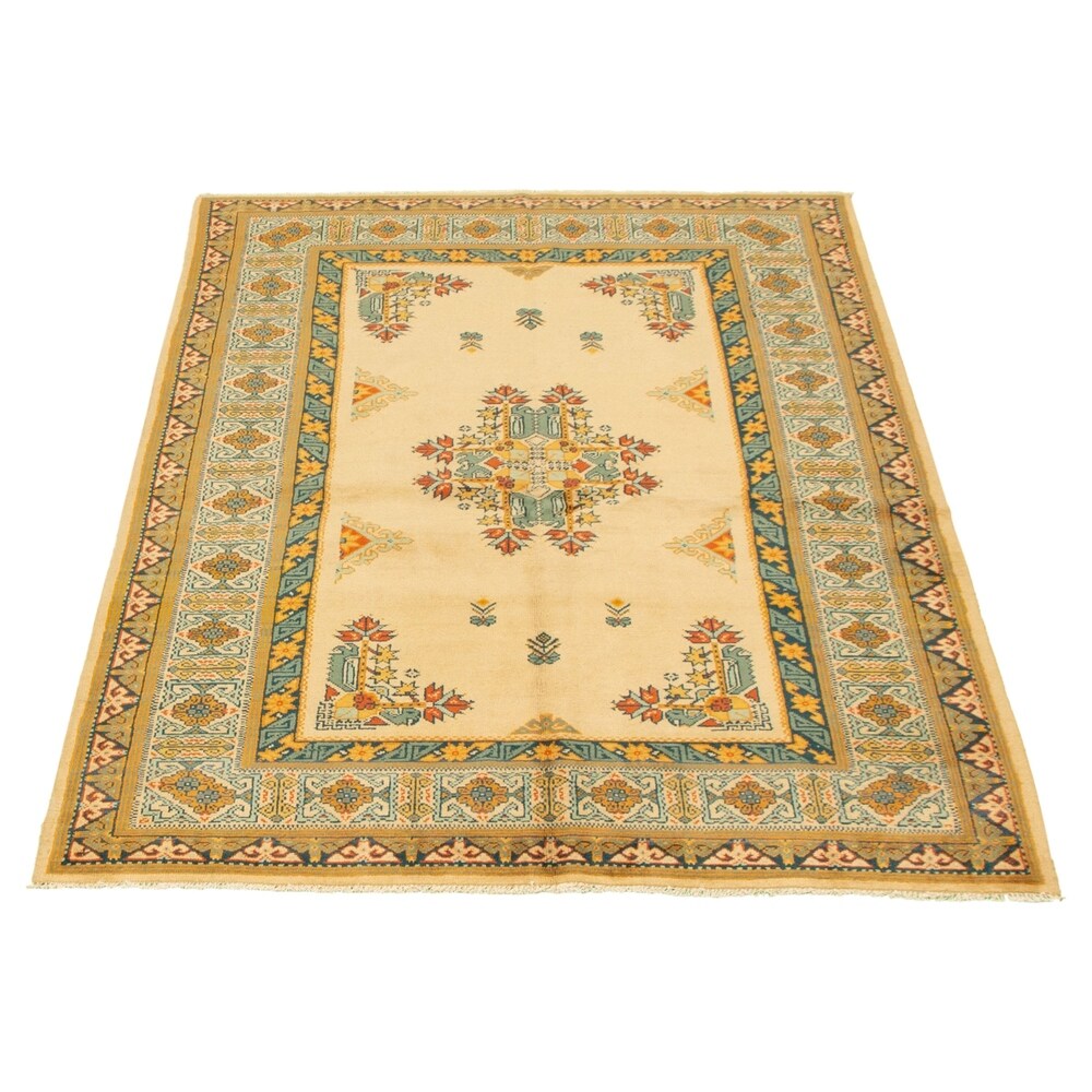 Hand-knotted Melis Vintage Ivory Wool Rug ECARPETGALLERY - 4'7 x 6'11