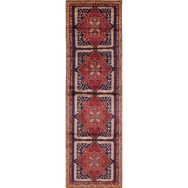 eCarpetGallery Hand-knotted Meshkin Dark Burgundy, Dark Navy Wool Rug - 3'6 x 12'0