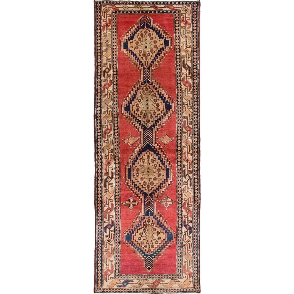 Hand-knotted Meshkin Burgundy Wool Rug - 4'6" x 13'1" Runner