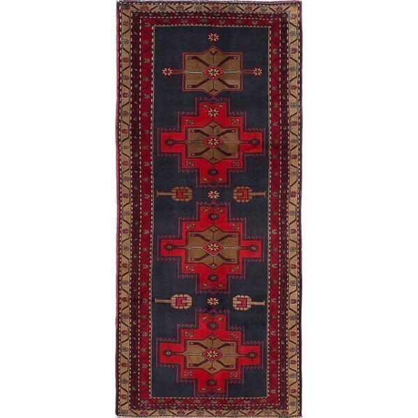 eCarpetGallery Hand-knotted Meshkin Dark Navy, Light Red Wool Rug - 4'0 x 9'1