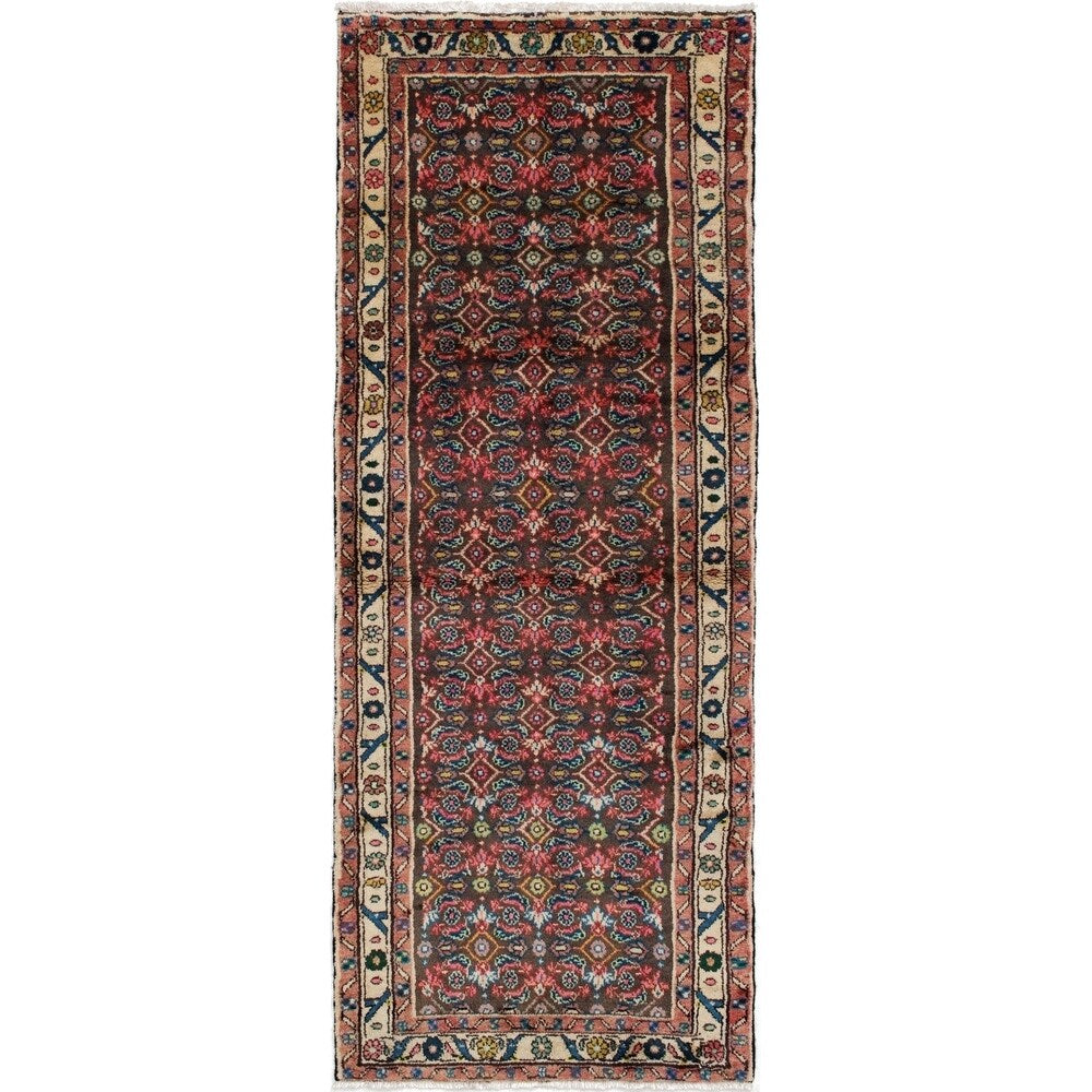 eCarpetGallery Hand-knotted Nahavand Cream, Dark Pink Wool Rug - 3'3 x 8'3