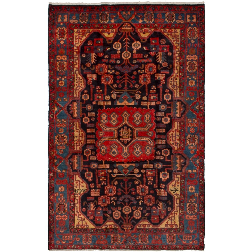eCarpetGallery Hand-knotted Nahavand Dark Copper, Dark Navy Wool Rug - 4'7 x 7'4