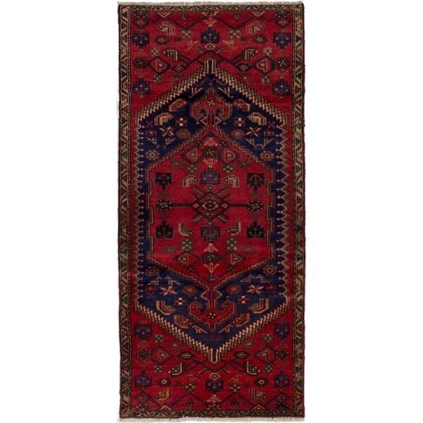 eCarpetGallery Hand-knotted Nahavand Navy Blue, Red Wool Rug - 2'11 x 6'6