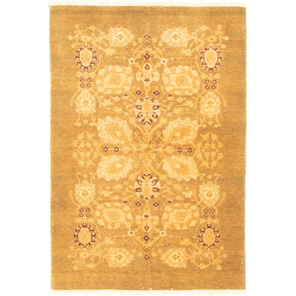 Hand-knotted Pako Persian 18/20 Olive Wool Rug ECARPETGALLERY - 4'1 x 6'0