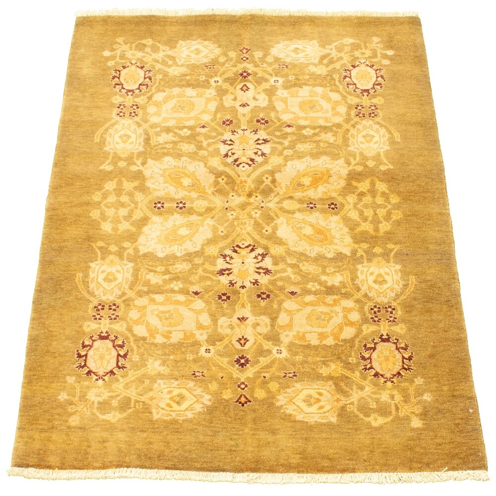 Hand-knotted Pako Persian 18/20 Olive Wool Rug ECARPETGALLERY - 4'1 x 6'0