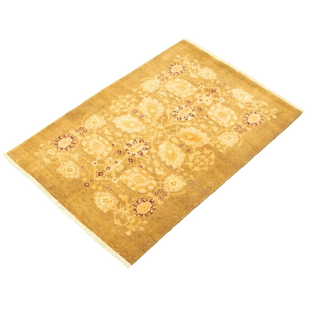 Hand-knotted Pako Persian 18/20 Olive Wool Rug ECARPETGALLERY - 4'1 x 6'0