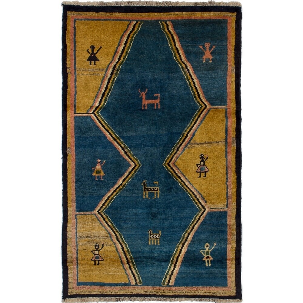 eCarpetGallery Hand-knotted Persian Gabbeh Blue Wool Rug - 3'4 x 5'6
