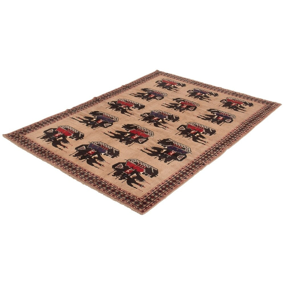 eCarpetGallery Hand-knotted Rare War Tan Wool Rug - 6'7 x 9'5