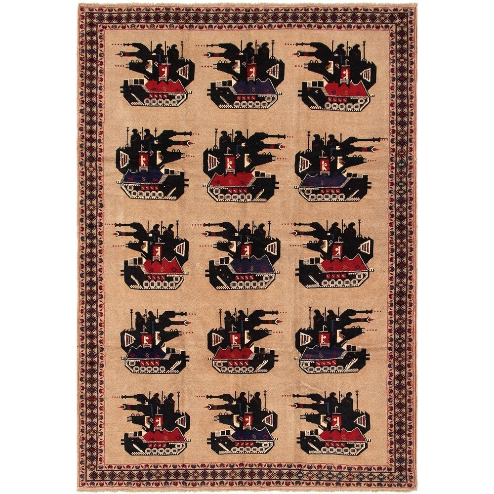 eCarpetGallery Hand-knotted Rare War Tan Wool Rug - 6'7 x 9'5