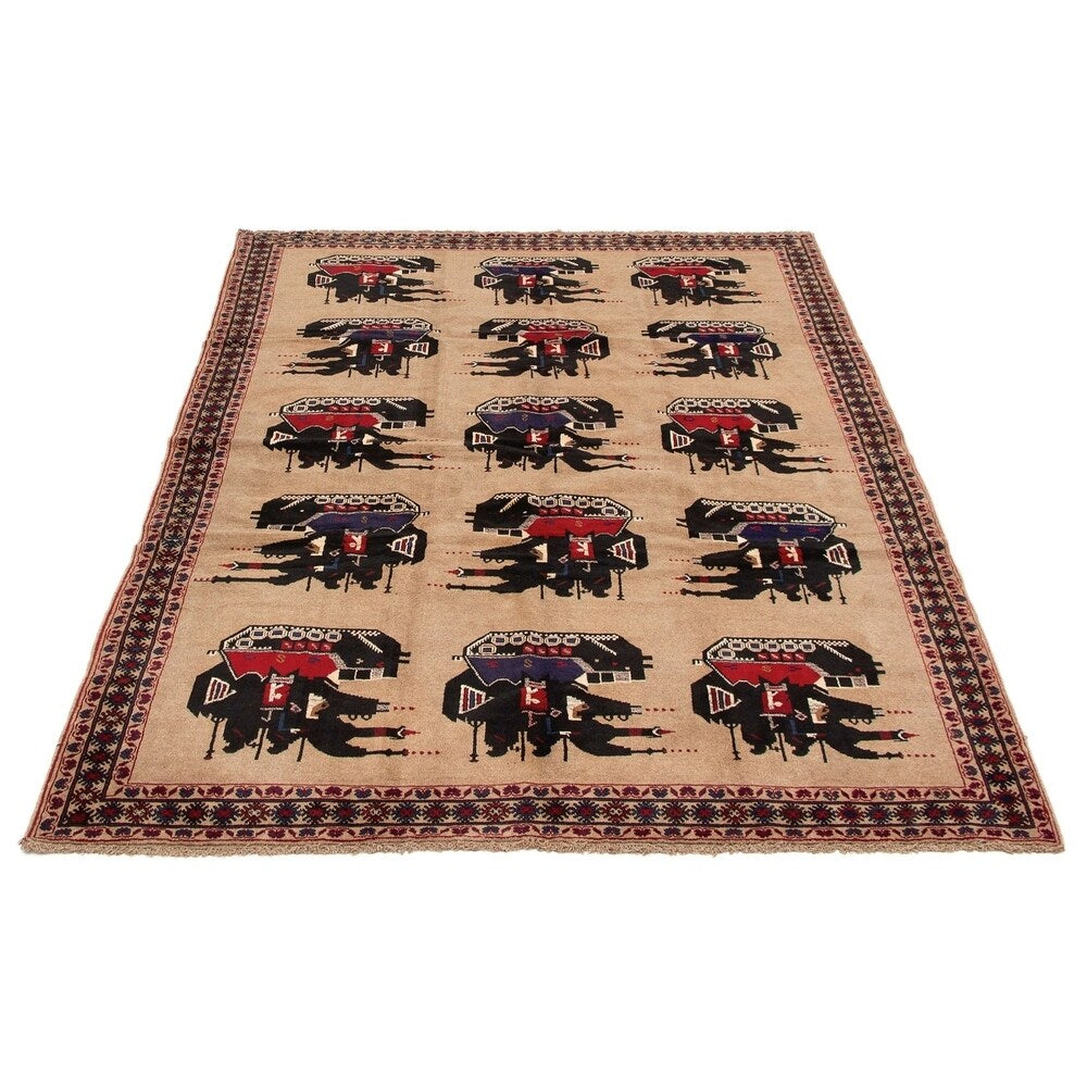 eCarpetGallery Hand-knotted Rare War Tan Wool Rug - 6'7 x 9'5
