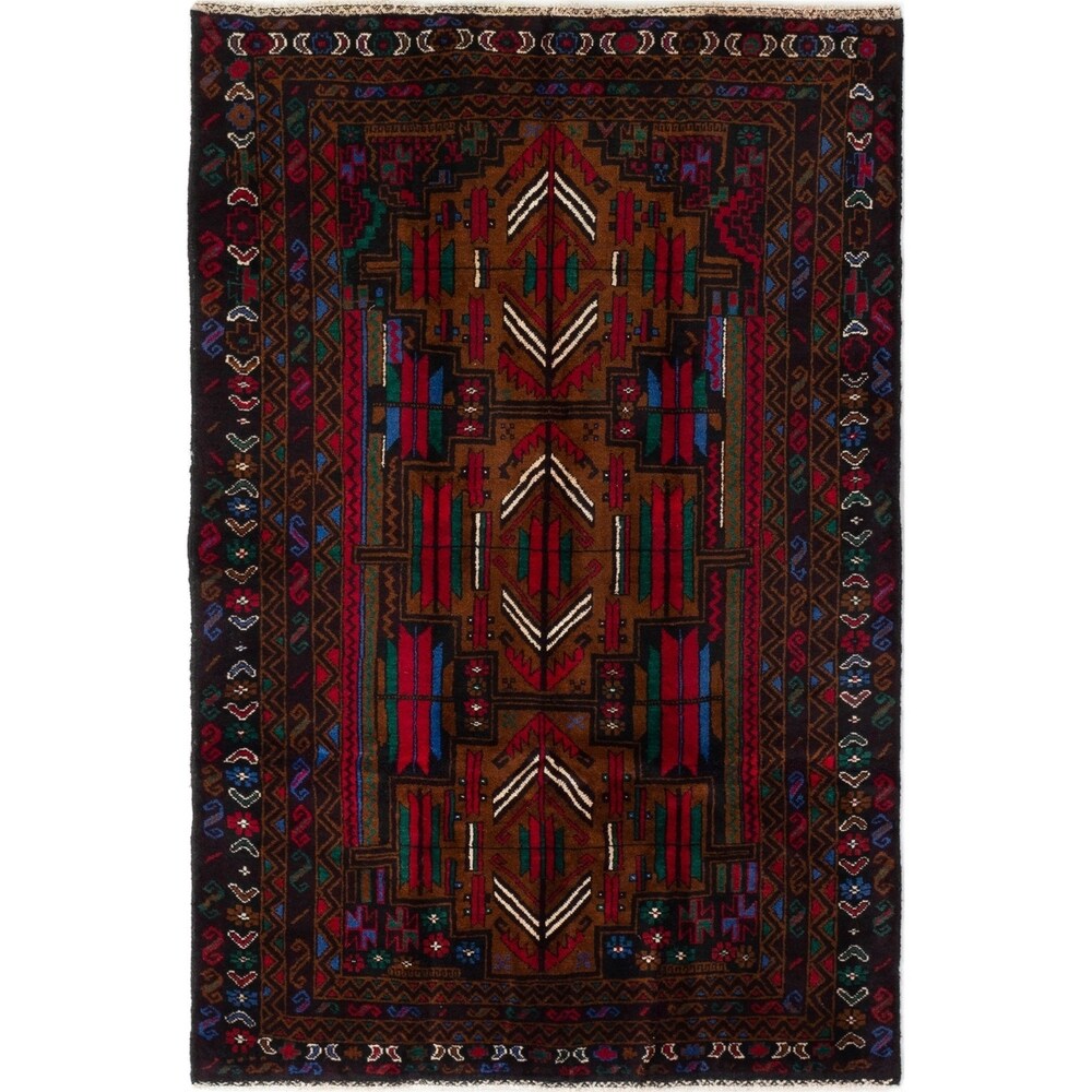eCarpetGallery Hand-knotted Royal Baluch Brown, Red Wool Rug - 3'9 x 5'11