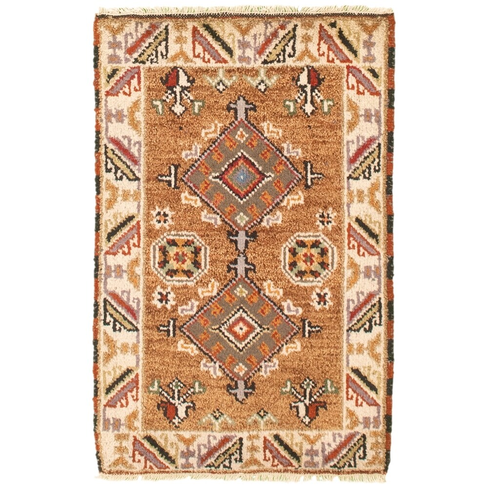 Hand-knotted Royal Kazak Brown Wool Rug - 2'1 x 3'0/2'1" x 3'0"