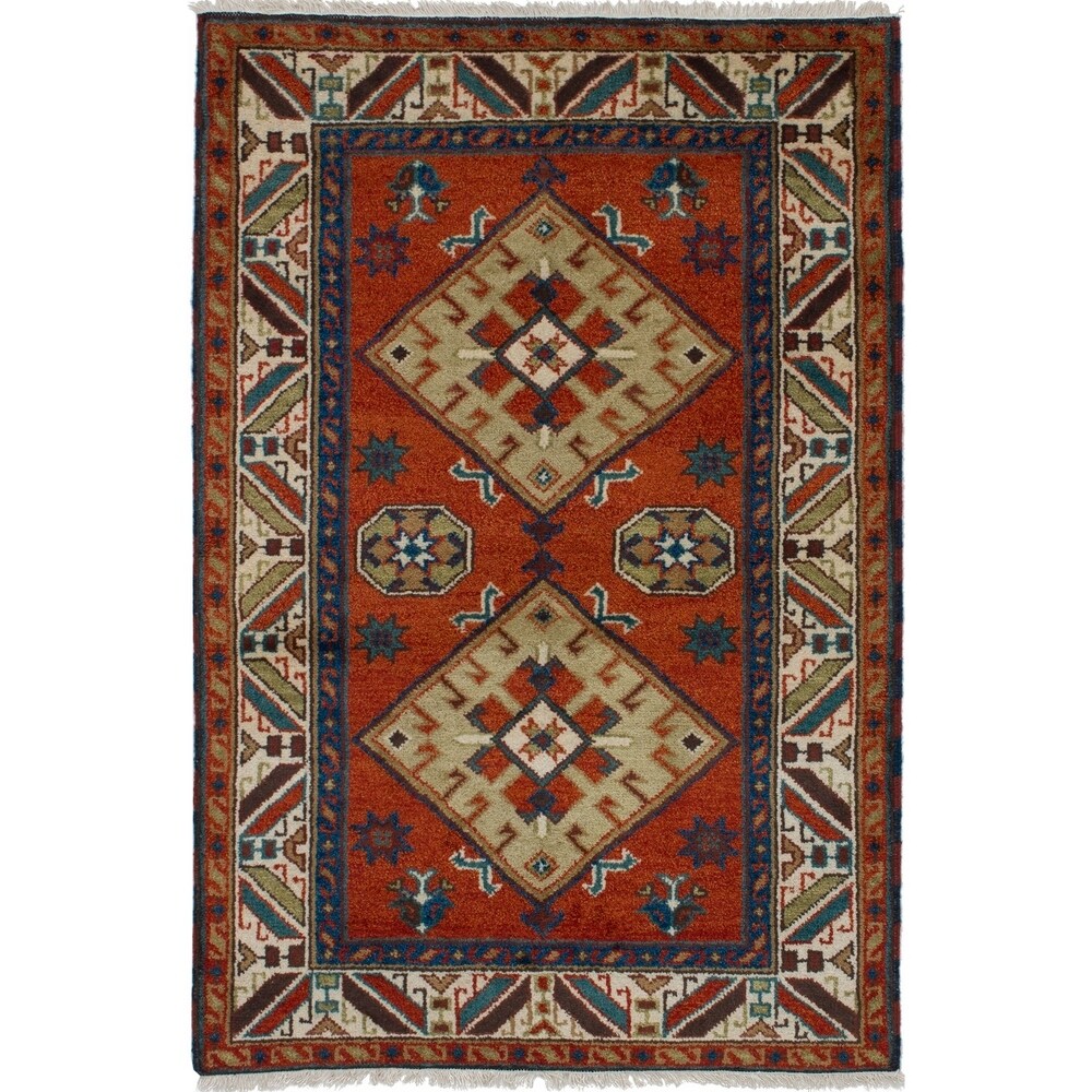 Hand-knotted Royal Kazak Copper Wool Rug - 4'0 x 6'1/4'0" x 6'1"