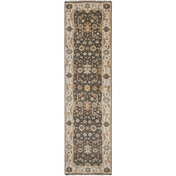 eCarpetGallery Hand-knotted Royal Ushak Dark Grey Wool Rug - 2'8 x 9'11