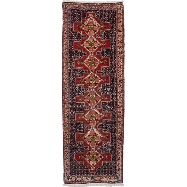 eCarpetGallery Hand-knotted Senneh Dark Navy, Red Wool Rug - 2'10 x 9'2