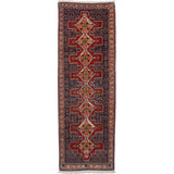 eCarpetGallery Hand-knotted Senneh Dark Navy, Red Wool Rug - 2'10 x 9'2