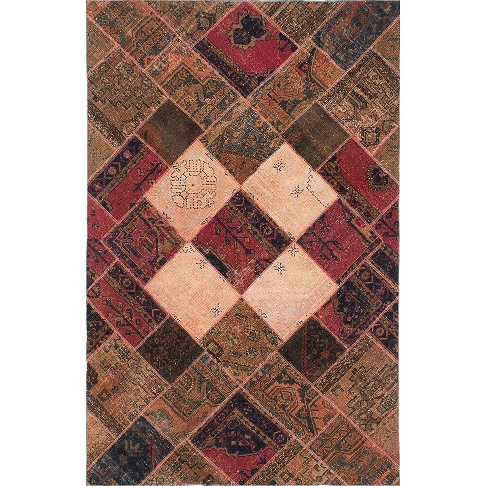 eCarpetGallery Hand-knotted Vogue Patch Dark Burgundy, Light Brown Wool Rug - 6'3 x 9'10