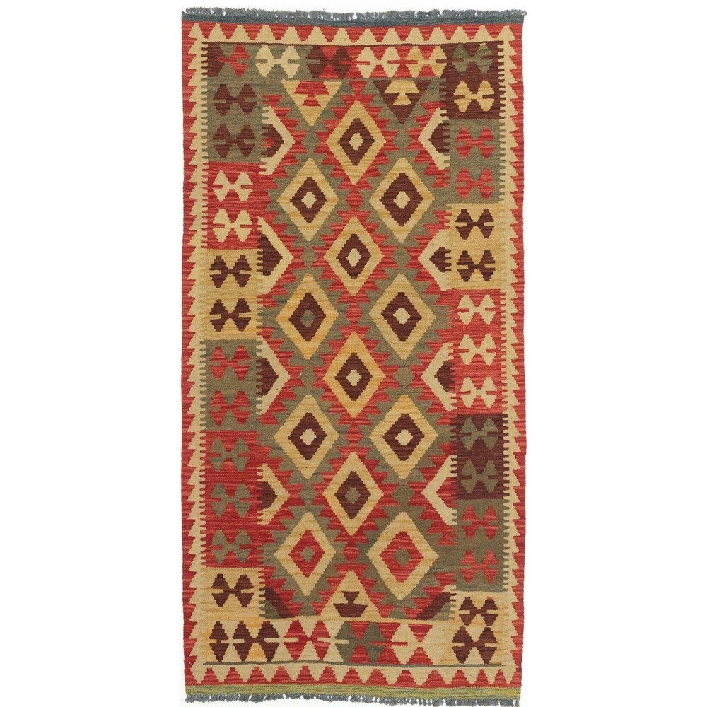 eCarpetGallery Hand-woven Kashkoli Kilim Orange/Red Wool Kilim Area Rug (3'3 x 6'5)