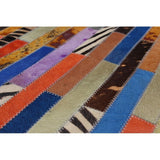 Handmade Cowhide Patchwork Blue, Brown Leather Rug