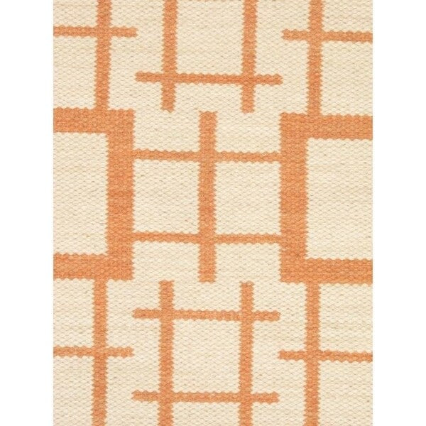 eCarpetGallery Kilim Abstract Brown/Ivory Wool and Cotton Rug