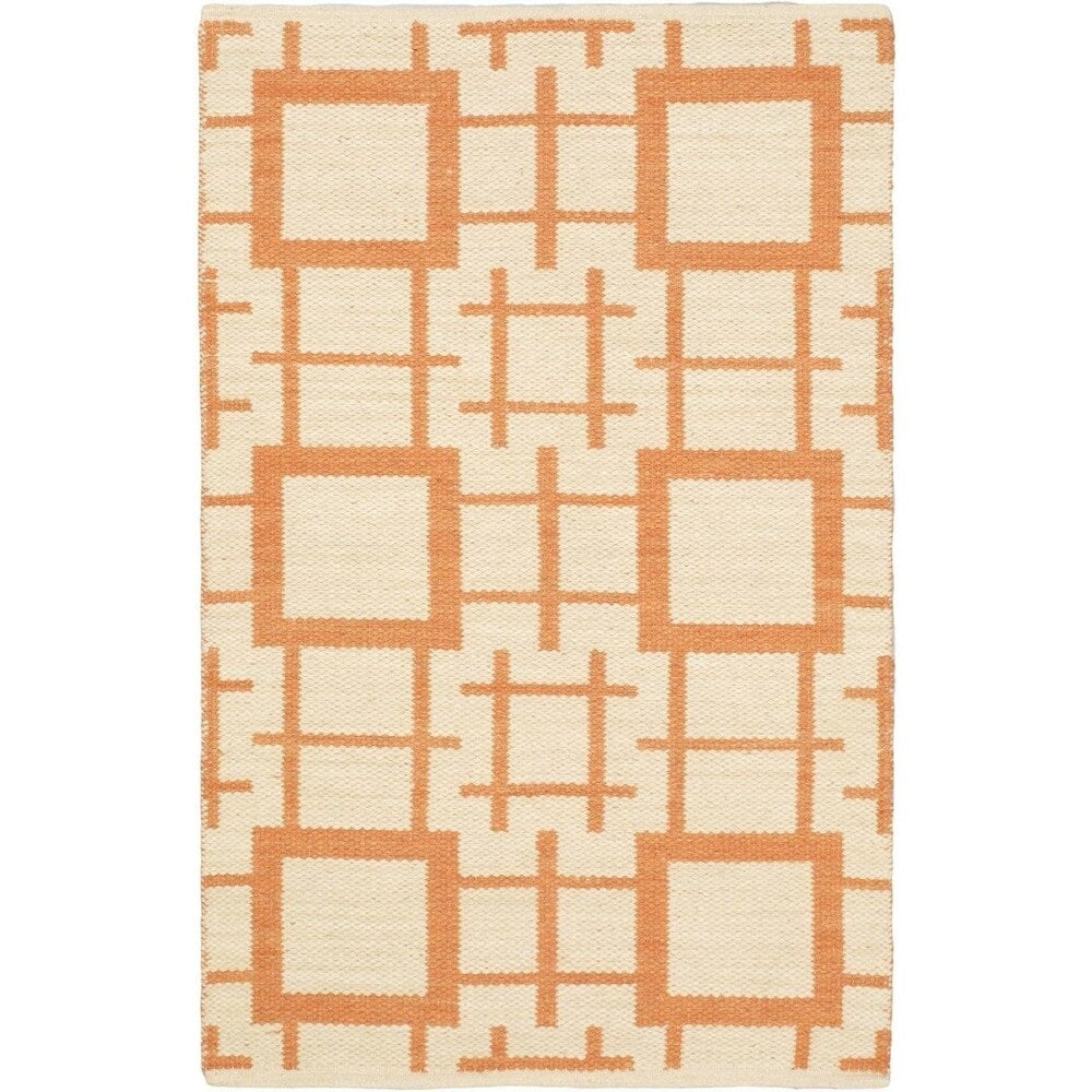 eCarpetGallery Kilim Abstract Brown/Ivory Wool and Cotton Rug