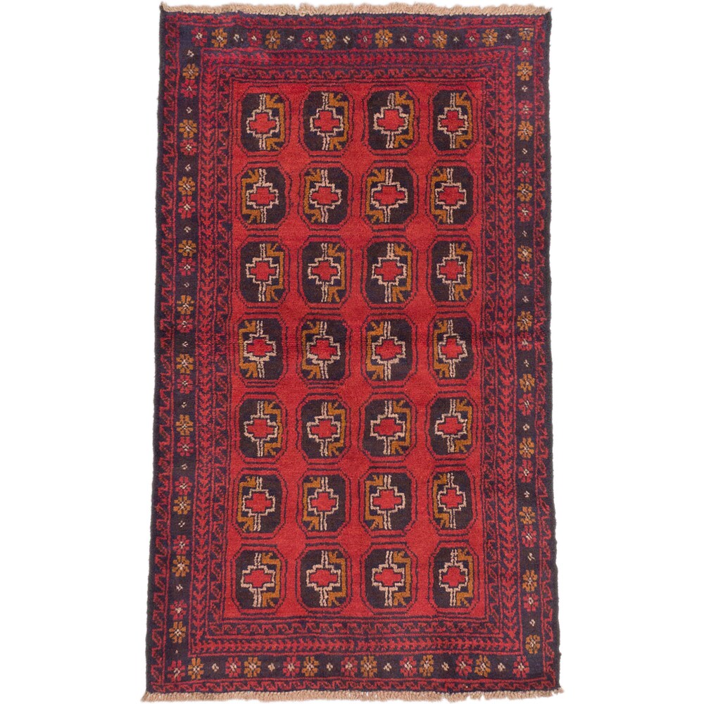 Hand-knotted Bahor Red Wool Rug - 3'6 x 5'11